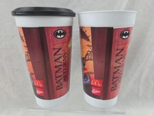 Lot of 2 Vintage 1992 McDonald's BATMAN RETURNS Plastic Cups with 1 Lid