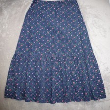 LAURA ASHLEY WOMENS SKIRT BLUE GYPSY NEEDLECORD FLOWERS 100 % COTTON