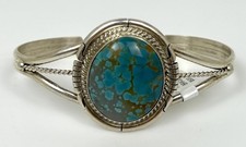 Native American Handmade Kingman Turquoise + Sterling Silver Cuff Bracelet