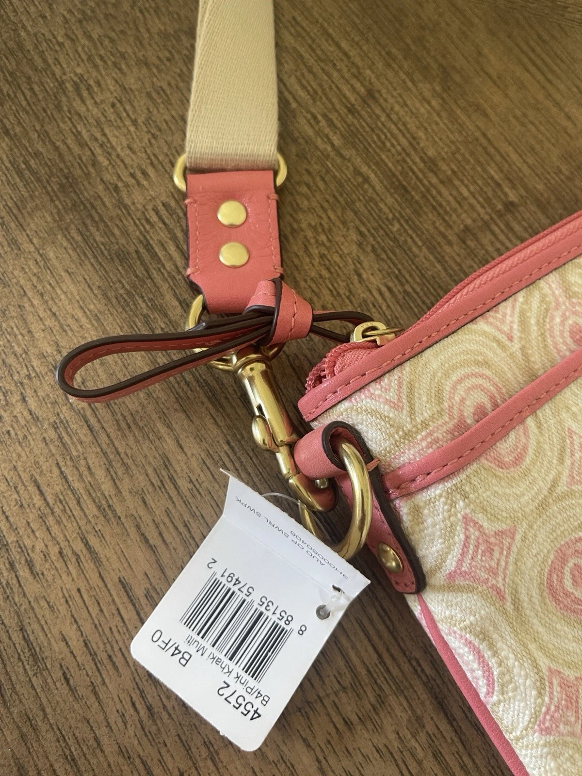 Borsa a tracolla Coach Op Art Audrey rosa corallo crema Swingpack A1173 45572 RARA NUOVA CON ETICHETTE