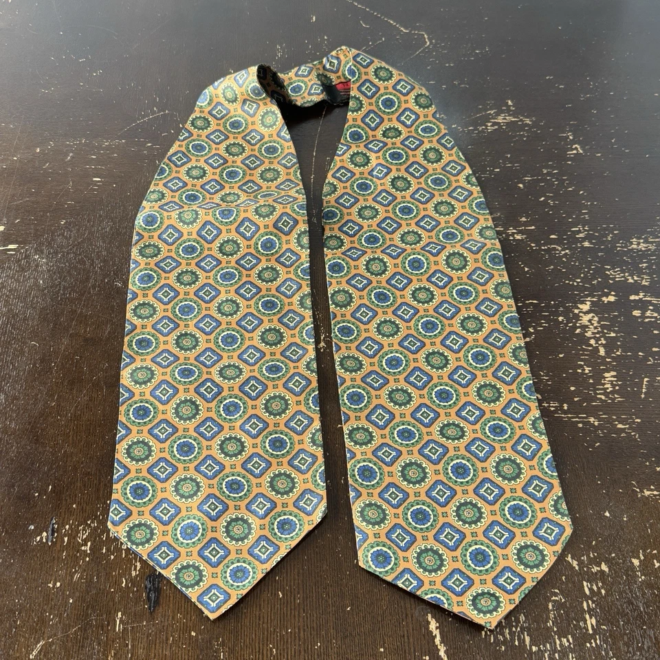 Gravata Vintage Rara Motison Tricel 46”x5.5” Ouro Azul Verde Geométrica Seca Fácil - Imagem 2 de 3