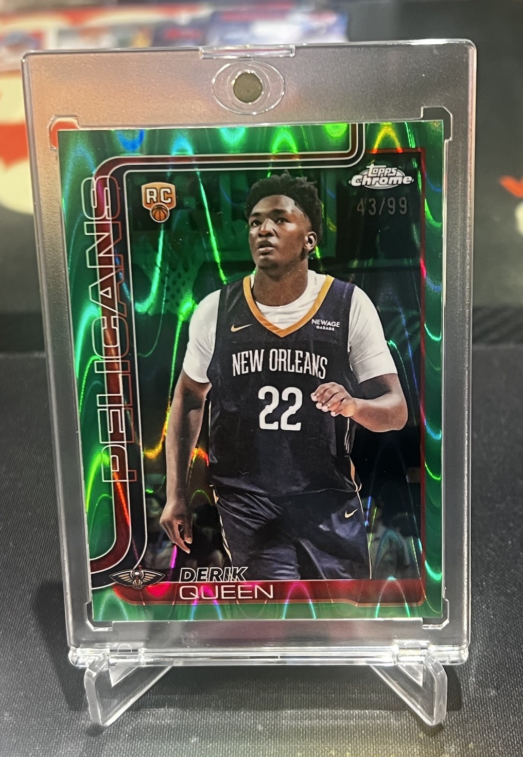2025/26 Topps Chrome Derik Queen Green RayWave Refractor RC #/99 Pelicans #263
