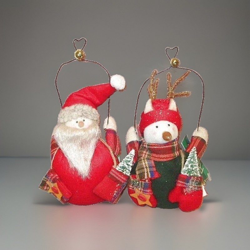 Vtg Russ Plush Christmas Ornaments Set Of 2 Reindeer & Santa On Swings 8” Whimsy
