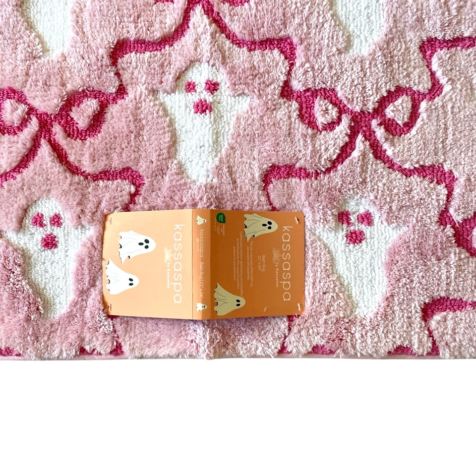 Alfombra de baño Kassatex GHOST BOWS Halloween 21x34 rosa y blanco Spooky Boo nueva Foto 3 de 4