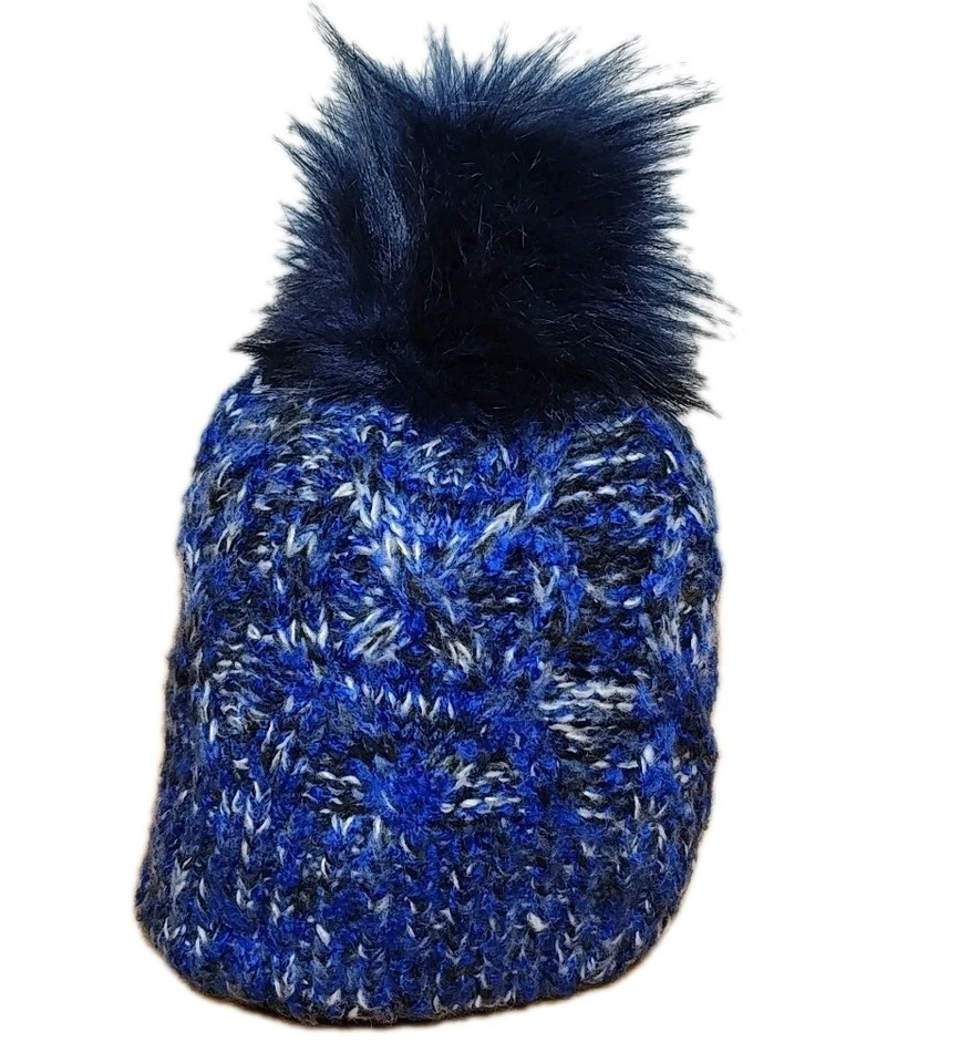 Gorro Screamer Pom Pom Mármol Azul Tejido con Cable Invierno Esquí  Foto 3 de 4