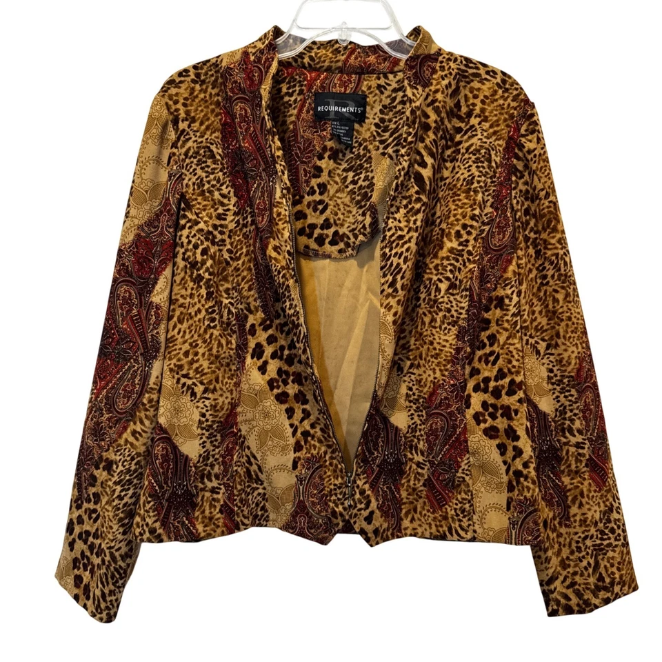 Requirements Jacket Blazer Size L Leopard Paisley Print Zipper Front Career - Image 3 of 4