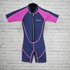 Seaskin Blue Pink Colorblock Front Zip Short Sleeve Springsuit Wetsuit Kids 3