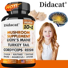 10 Mushroom Complex Capsules - 11,500 mg -Boosts Immune System-Clarity and Focus