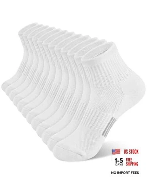 6 Pairs Womens Ankle Socks - Thick Cushioned Athletic Running Cotton White