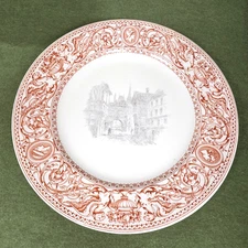 MINTON ENGLAND FLORENTINE RED Dinner Plate 8" Urns & Griffins Black Building
