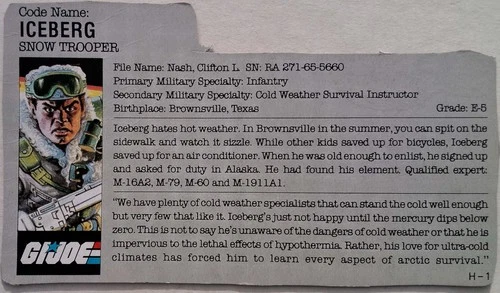 Vintage GI Joe File Card Iceberg Ice Berg ARAH Hasbro