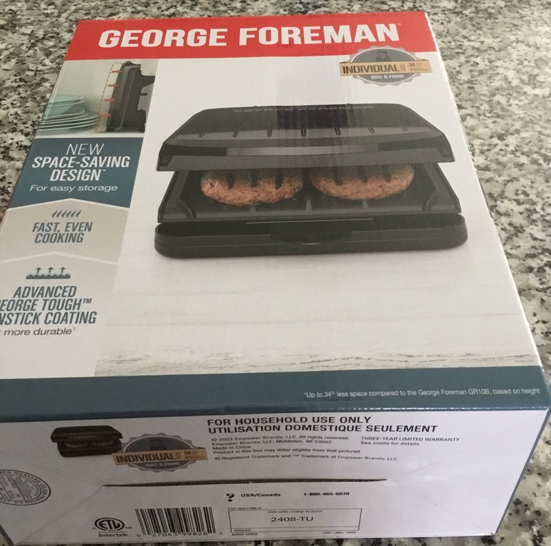 George Foreman Grill & Panini, NIB, Space Saving Design, Easy Storage, Nonstick