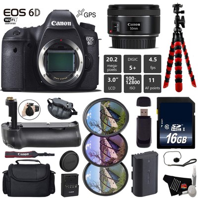 Canon EOS 6D DSLR Camera with 50mm f/1.8 STM Lens + Professional Battery Grip +