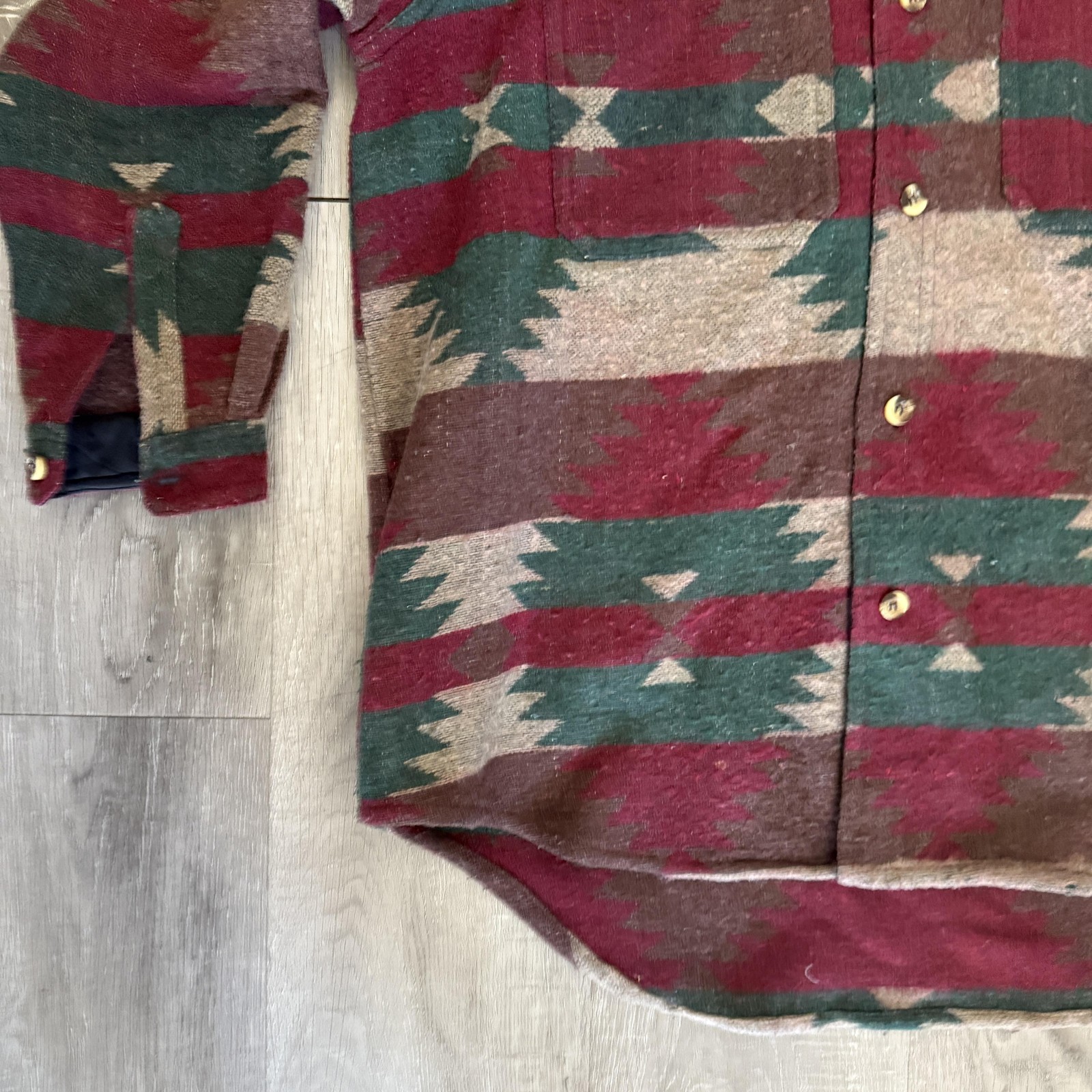 Vintage Paragraff Shirt Mens Small Aztec Southwest Wool Blend Button Up 90s