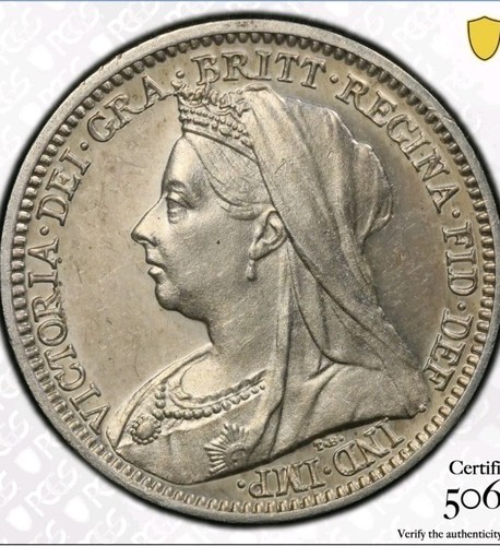 1893 Großbritannien Silber Threepence 3dD - Queen Victoria Platte von PCGS PF64CAM - Bild 4 von 6
