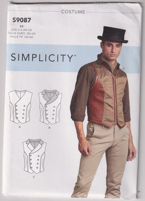 9087 SIMPLICITY - COSTUME: VEST w Laced Back - Mens Sz 46/48/50/52'' Ch