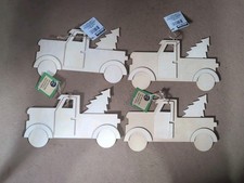 Lot 4 Wood Truck Sign w/ Christmas Tree Unfinished Raised 3D Craft 9 1/2"x6" DIY