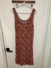 Old Navy Women's Summer Midi Floral Dress, Orange/Pink Multi, Large