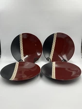 Pfaltzgraff Eastside Dinner Plates Set of 4 Burgundy Black Ceramic 11 1/4” Round