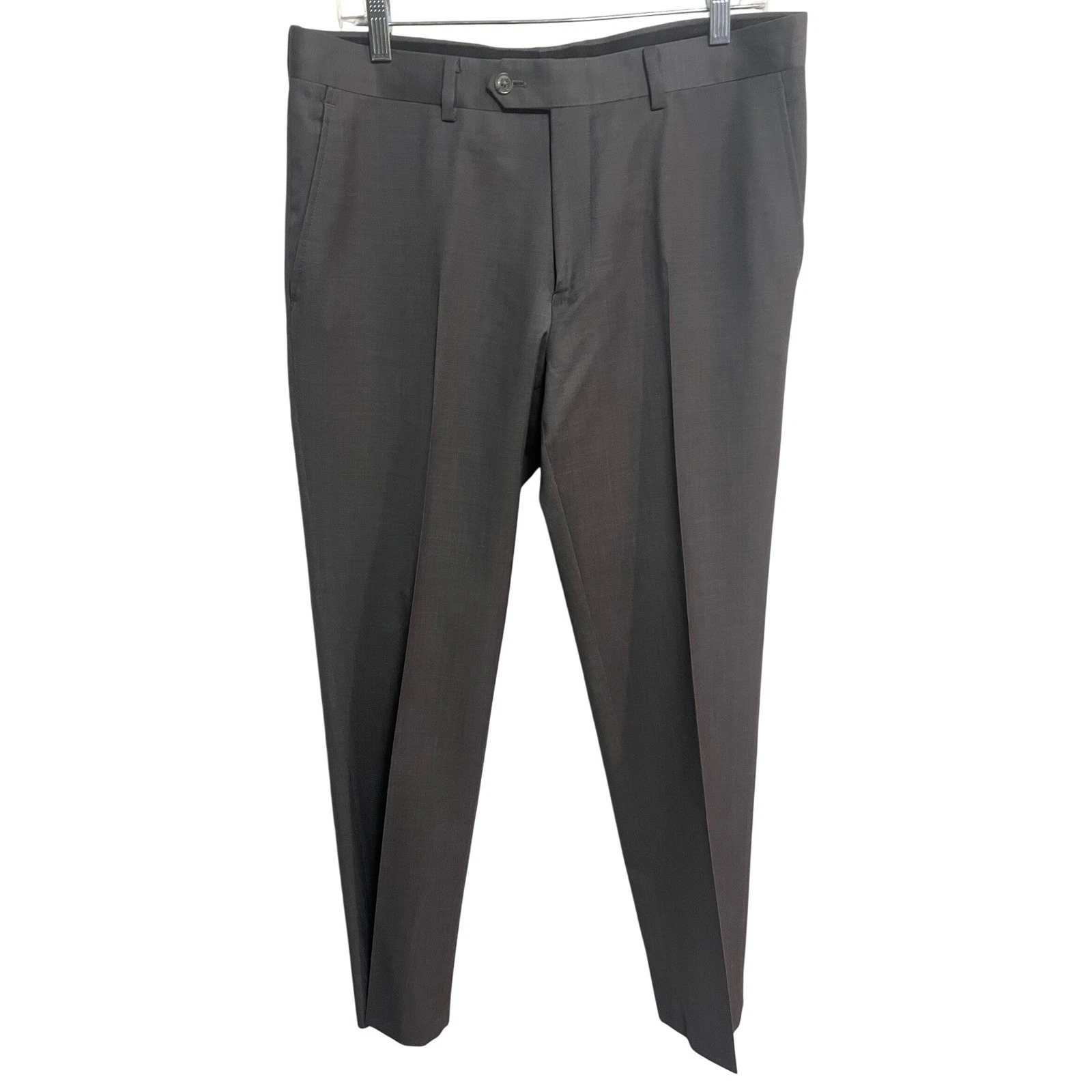Bar III Mens Slim Fit Dress Pants 34x32 Gray 100% Wool Flat Front Trousers