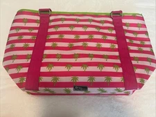 Picnic Time Insulated Cooler Bag Pink And White Stripped With Green Palm Trees