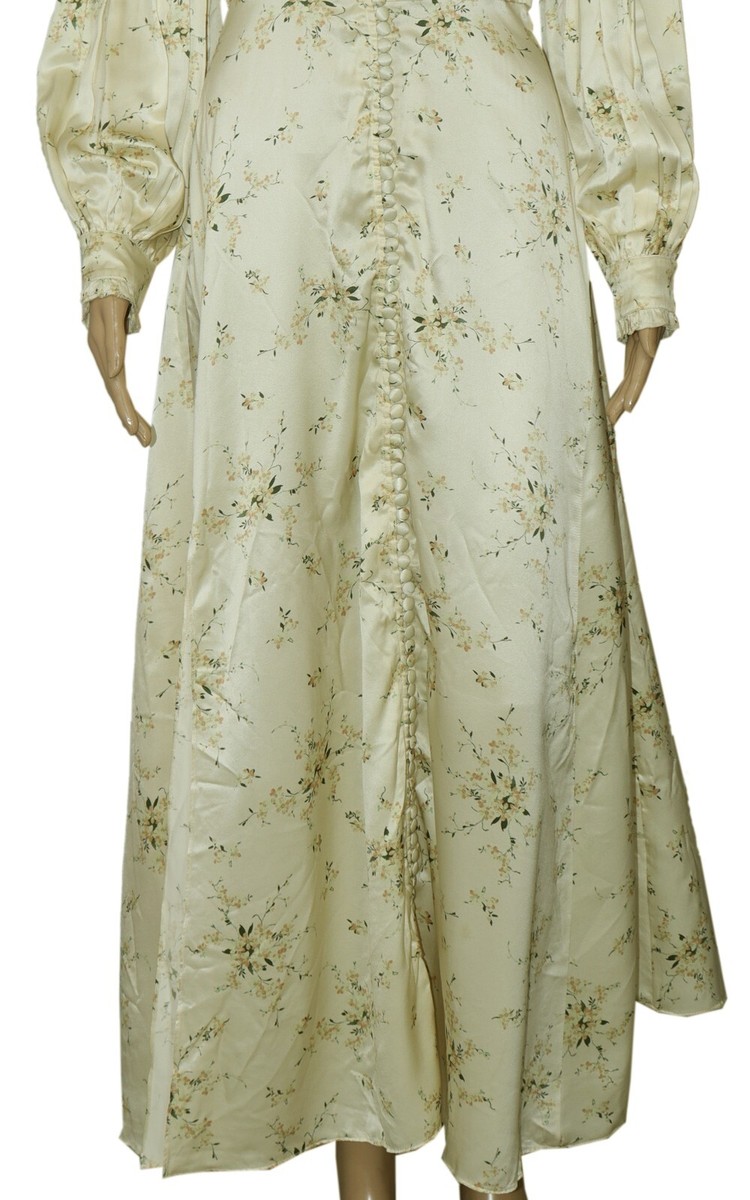 LOVESHACKFANCY Canary Yellow Printed Long Sleeve Buttondown Silk Maxi Dress  S | eBay
