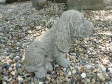 WEATHERED BABY BASSET HOUND DOG PUPPY VINTAGE CEMENT/CONCRETE GARDEN ORNAMENT