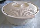 Cream White ribbed lidded RED WING POTTERY USA BAKE & SERVE VERY used cond.