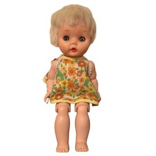 Vintage 10" Baby Doll Jointed Knees Blonde Hair Gray-Blue Eyes