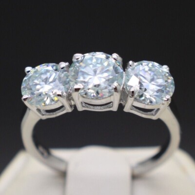 2.50 CTW Three Stone Moissanite Wedding Engagement Ring 14K White Gold Plated
