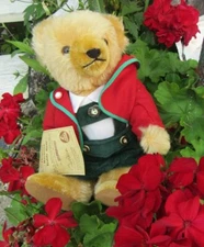 VINTAGE MOHAIR GROWLER TEDDY BEAR HERMANN 12" GREEN CIRCLE TAGS GERMAN BAVARIAN