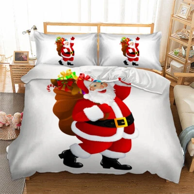 Santa Claus Christmas Quilt Doona Duvet Cover Set Queen King Size Bed Pillowcase - image 1 of 4