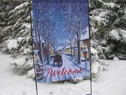 Outdoor garden flag bulk lot x 12 Winter carriage says Merry Christmas welcome