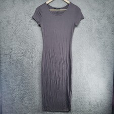 FOREVER 21 Sz S Maxi Dress Long Gray Stretch Tee Shirt 1/4 sleeve Crew Neck