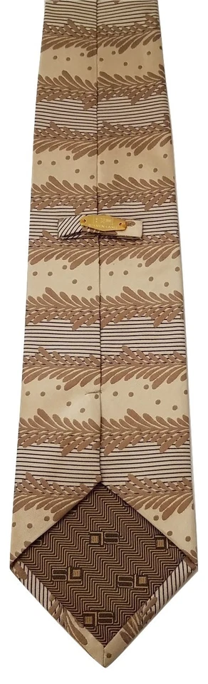 Steven Land Juego Largo Seda Marrón Tostado Floral Lunares Hombres Corbata Bolsillo y Cuadrado Foto 3 de 4