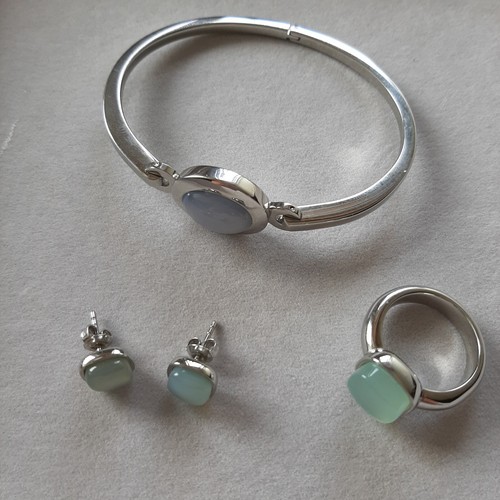 Schmuckset XEN aus Edelstahl mit Edelsteinen aus Chalcedon in grün und blau - Bild 3 von 9