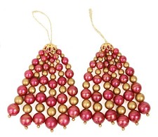 Gold Magenta Pink Dangle Beads Set of 2 Christmas Ornament Holiday Decoration