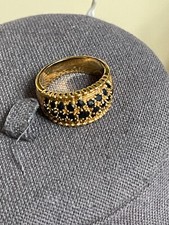 Vermeil - Gold Over 925 Silver, Sapphire 3Row Ring, Size 8.75.