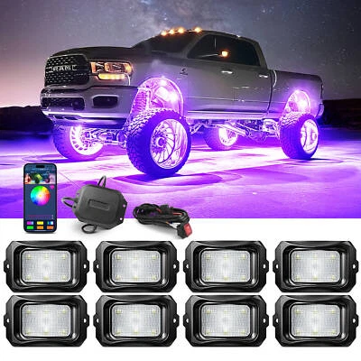 MICTUNING 8 Pods Curve RGBW LED Rock Lights Underglow Underbody Neon Lights Kit