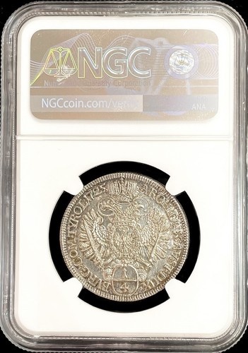 1725 HALL AUSTRIA SILVER 1/4 THALER CHARLES VI COIN NGC MINT STATE 62 PQ - Picture 2 of 2