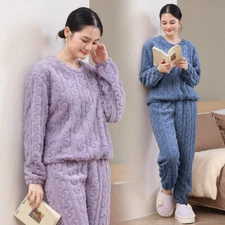 Women Thermal Winter Pyjamas Set Soft Warm Ladies Sleepwear Girl Nightwear Pjs