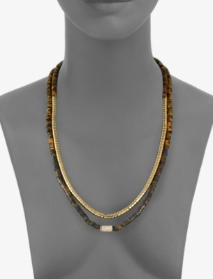 MICHAEL KORS  Gold Brass w Tiger Eye Beads Double Wrap Necklace MKJ1605710 $175