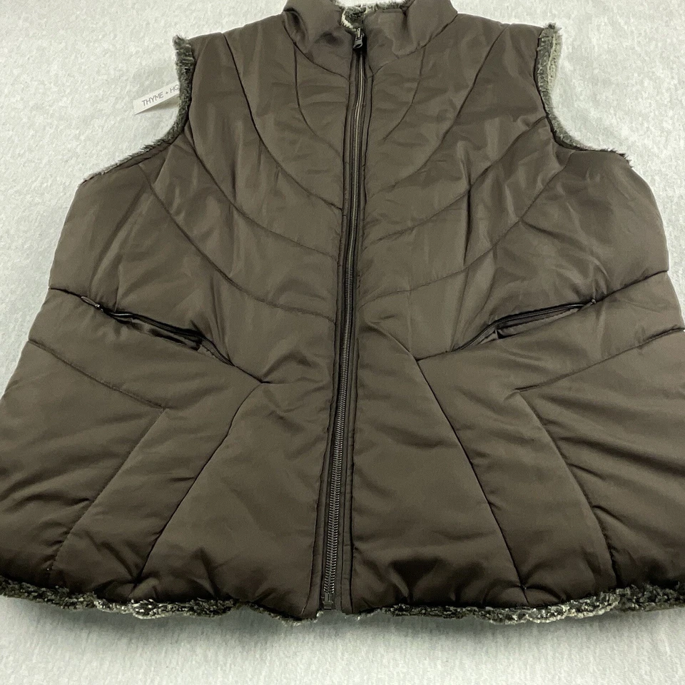 KC Collections Faux Fur Vest Women’s XL Reversible Full Zipper Brown And Gray - Image 4 of 4