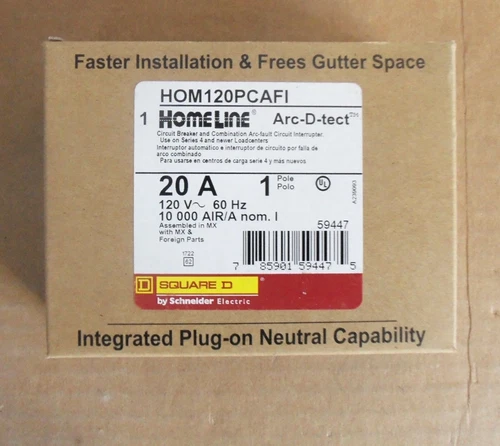 NEW Square D HOM HOM120PCAFI 1 Pole 20 Amp 120V Combo Arc Fault Circuit Breaker