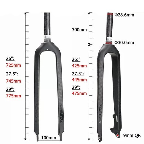 Tubo recto de freno de disco de horquilla rígida de carbono completo Tossek de 29" 1-1/8" para MTB - Imagen 3 de 6