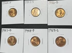 6-Coin Lincoln Cent Lot BU RED 1944-P 1953-S 1956-D 1957-D 1958-P 1969-S Unc