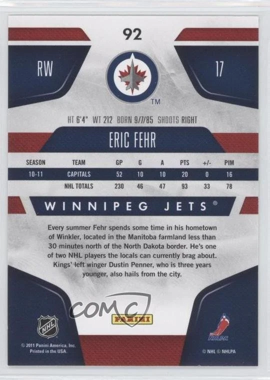 2011-12 Certified Totally Silver Eric Fehr #92 - Image 2 of 2