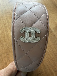 CHANEL PINK LEATHER Headband White Logo PRE OWNED