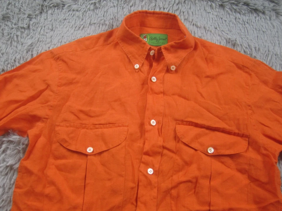 Camisa Bobby Jones Para Hombre Pequeña Naranja Lino Manga Larga Con Botones Hecha en Italia Foto 2 de 4