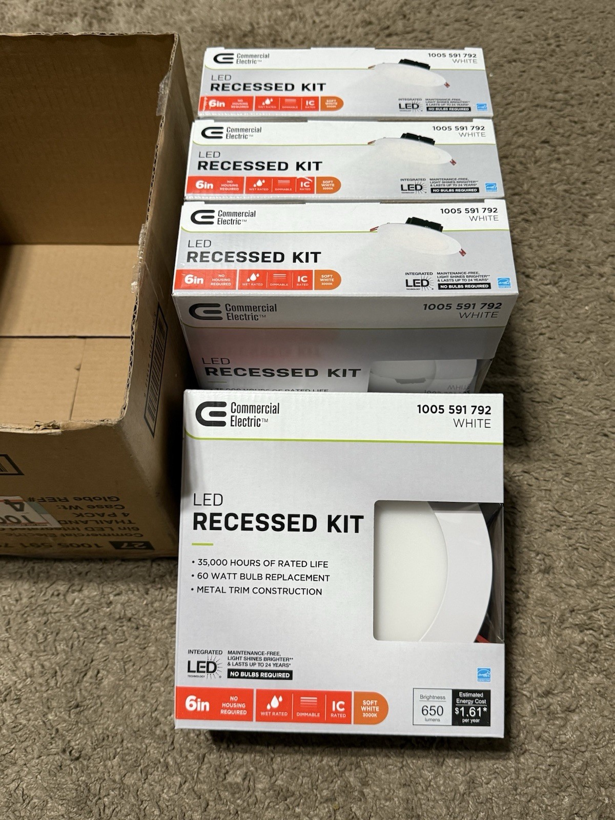 Commercial Electric 6 Inch LED Recessed Light Soft White 3000K 650 Lm (4 Pack)